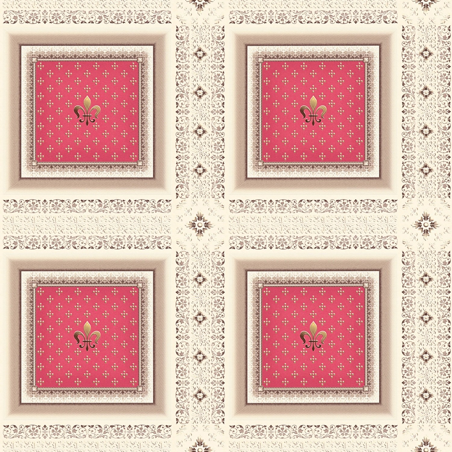 Bricoflor Kachel Tapete Französische Lilie Barock Vliestapete Opulent mit Ornament in Pink Gold Vlies Wandtapete in Wandvertäfelung Optik von Bricoflor
