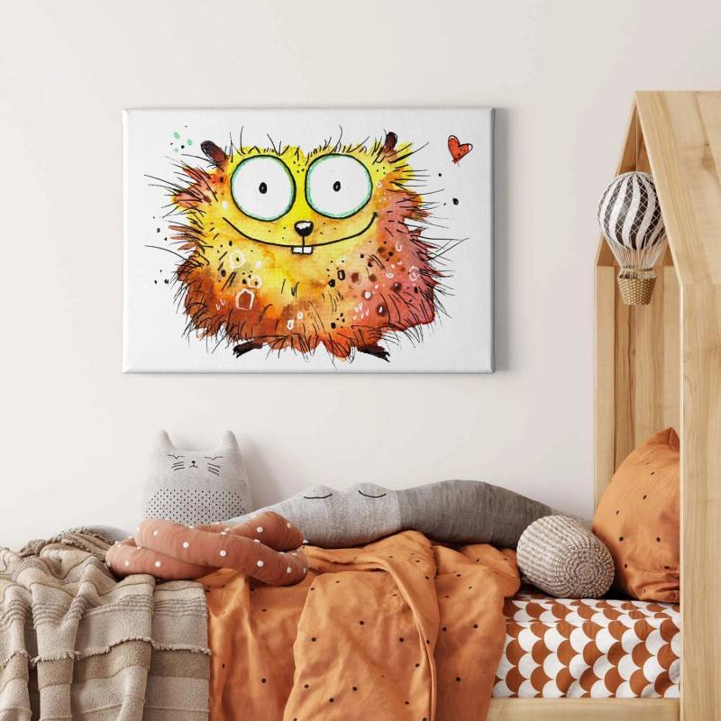 Bricoflor Kinderzimmer Bild Mit Hamster Leinwand Bild Mit Tier Motiv In Orange Und Rot Babyzimmer Wandbild Mit Fantasie Design Auf Keilrahmen von Bricoflor