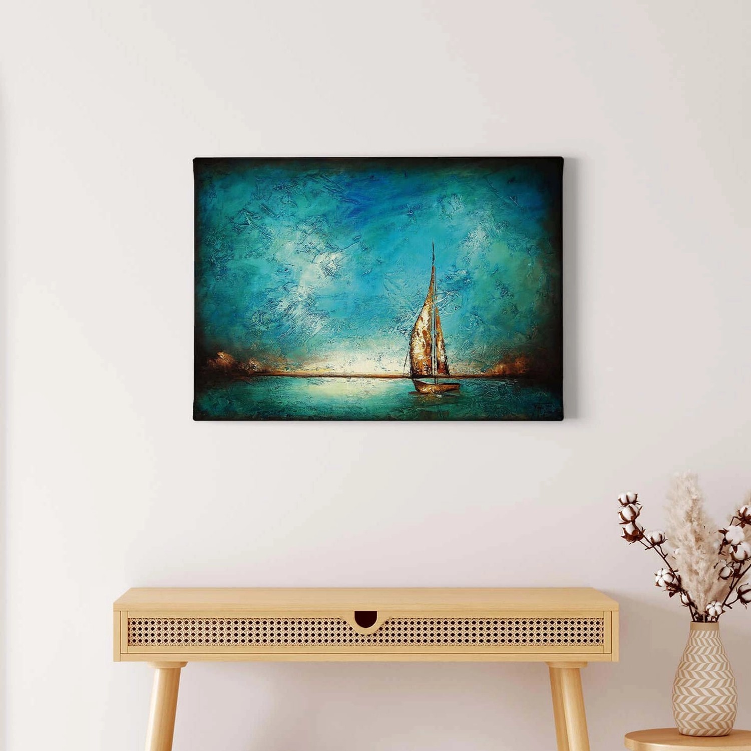 Bricoflor Kunst Bild Mit Meer Motiv Leinwand Bild In Ölgemälde Mit Segelschiff Optik Maritimes Wandbild In Türkis Ideal Für Bade Und Schlafzimmer von Bricoflor