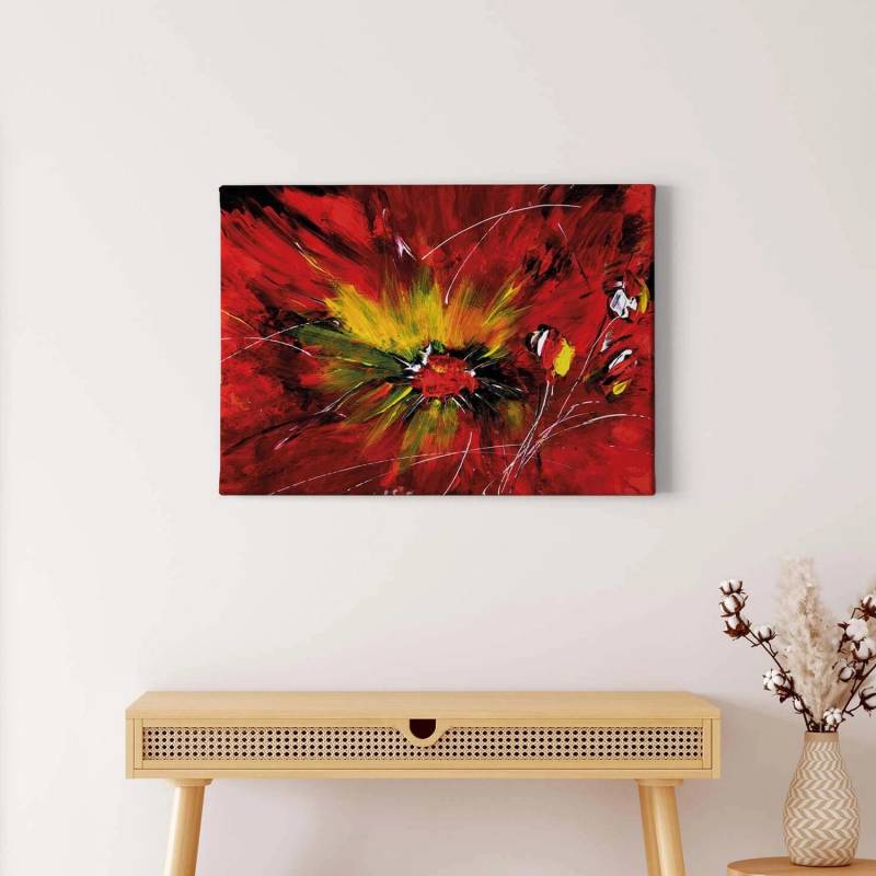 Bricoflor Kunst Leinwandbild In Rot Und Gelb Leinwand Bild Mit Blumen Im Stil Abstrakter Malerei Wohnzimmer Leinwand Bild In Gemälde Optik von Bricoflor