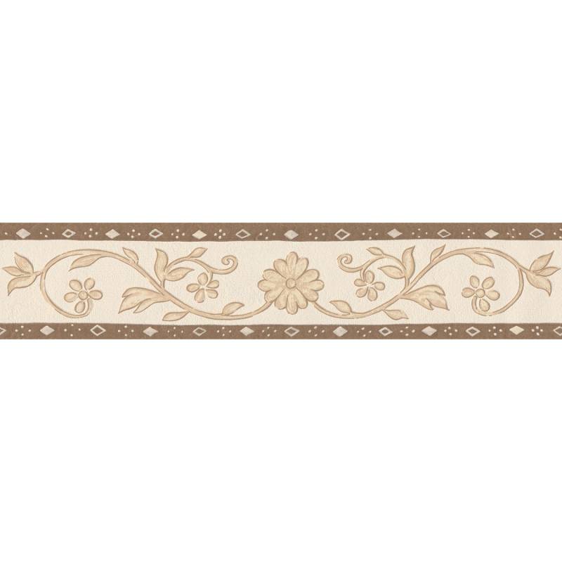 Bricoflor Landhaus Tapetenbordüre aus Papier und Vinyl Blumen Tapeten  Bordüre in Beige und Braun Mediterrane Tapetenborte mit Raute für Küche,  Flur von Bricoflor
