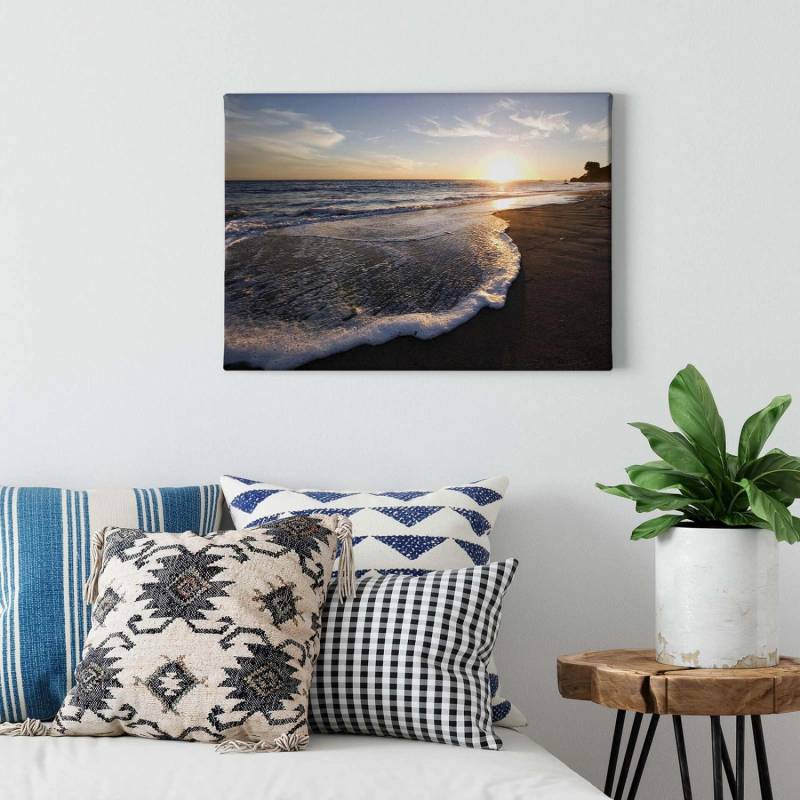 Bricoflor Leinwand Bild Mit Meer Am Strand See Wandbild Mit Sonnenuntergang Und Abendstimmung Romantisches Schlafzimmer Leinwandbild In Blau Braun von Bricoflor