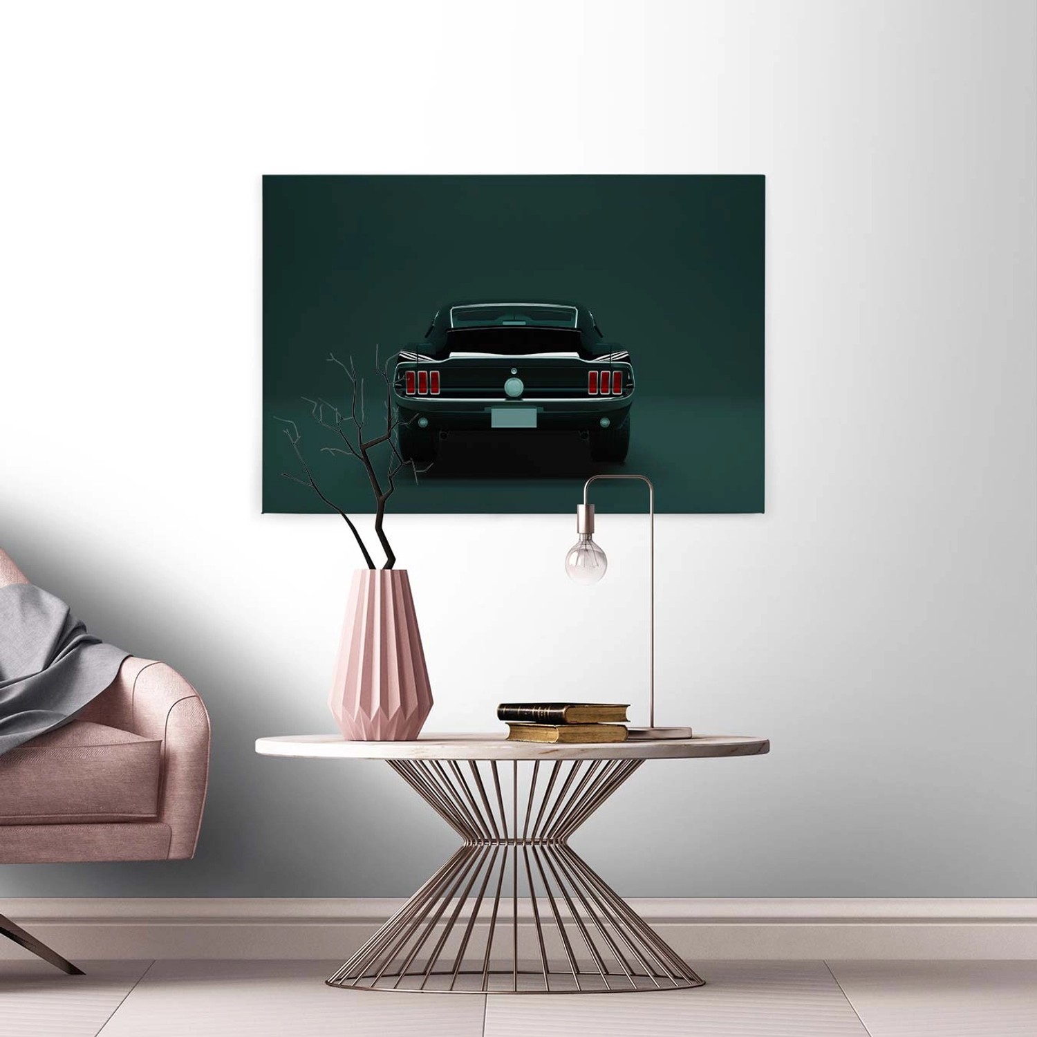 Bricoflor Leinwand Bild Mit Oldtimer Auto Wandbild In Petrol Und Schwarz Für Jugendzimmer Und Wohnzimmer Canvas Leinwandbild Im Querformat von Bricoflor