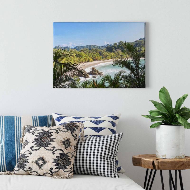 Bricoflor Leinwand Bild Mit Sandstrand Und Palmen Landschaft Wandbild Mit Strand Und Meer Für Badezimmer Und Schlafzimmer In Grün Und Blau von Bricoflor