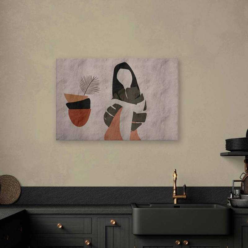 Bricoflor Palmenblätter Leinwandbild Im Ethno Chic Beiges Wandbild Mit Kunst Motiv In Terracotta 120 X 80 Cm Ideal Für Küche von Bricoflor