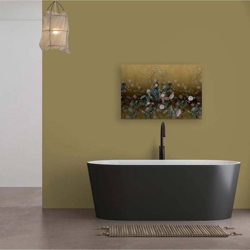 Bricoflor Bild Pfau Auf Leinwand Chinesisches Wandbild Mit Vögeln Und Blumen Gold Leinwandbild Asiatisch Für Esszimmer 120 X 80 Cm von Bricoflor