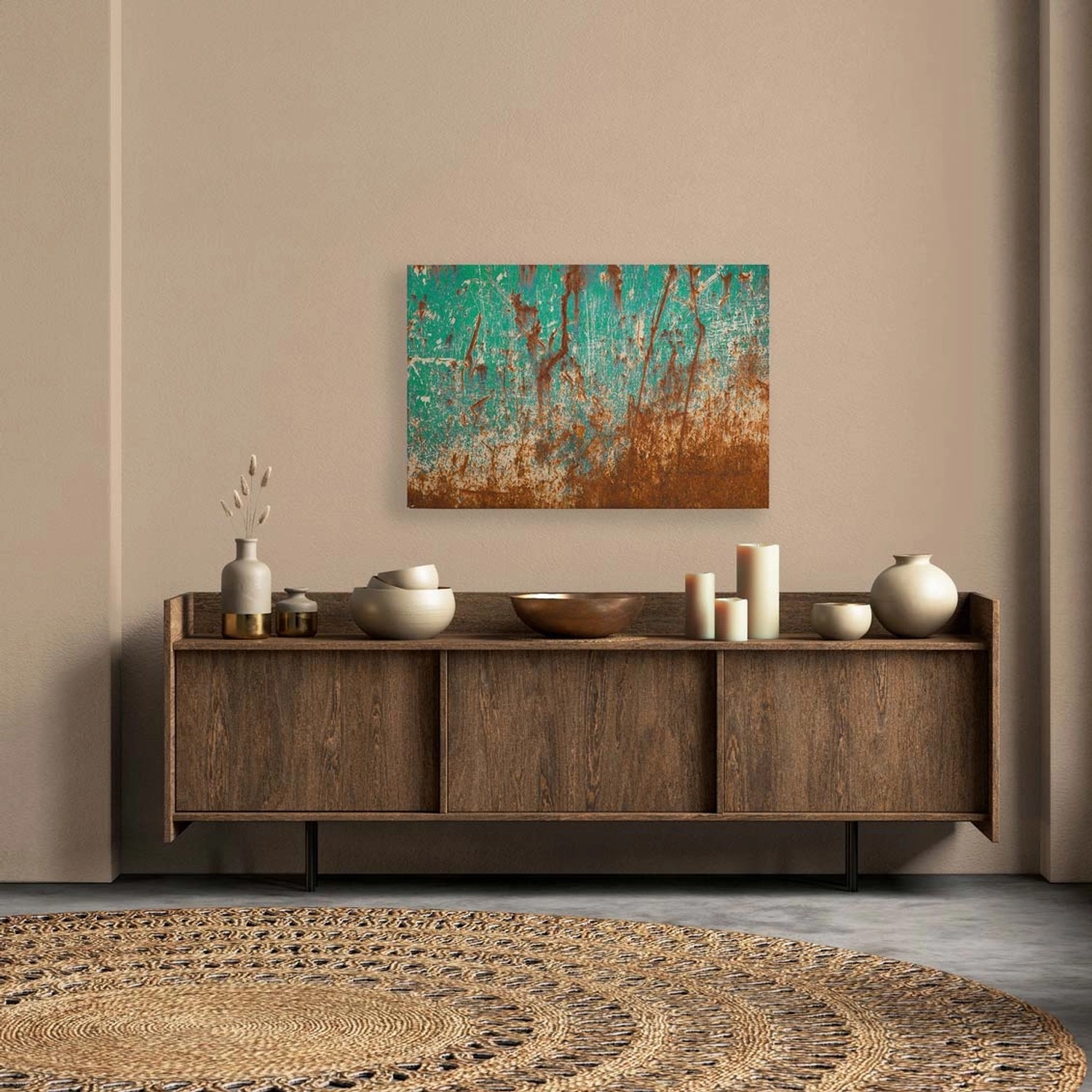 Bricoflor Rost Deko Bild Türkis Leinwandbild In 90 X 60 Cm Industrial Style Wandbild In Patina Optik Ideal Für Küche Und Büro von Bricoflor