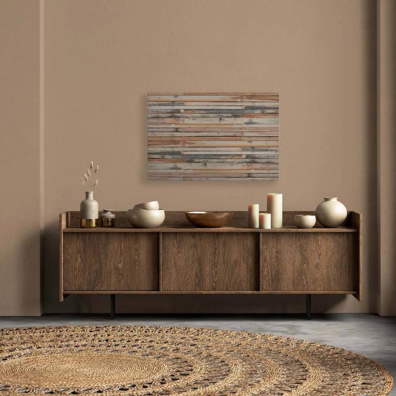 Bricoflor Leinwandbild Holz Motiv Beige Grau Wandbild Mit Brettern Ideal Für Küche Und Wohnzimmer Deko Bild In 120 X 80 Cm von Bricoflor
