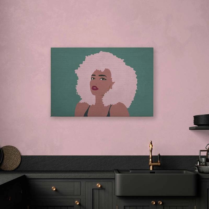 Bricoflor Leinwandbild Im Pop Art Stil Wandbild Mit Frau Grün Rosa Für Wohnzimmer Und Jugendzimmer Steinmauer Bild 120 X 80 Cm von Bricoflor