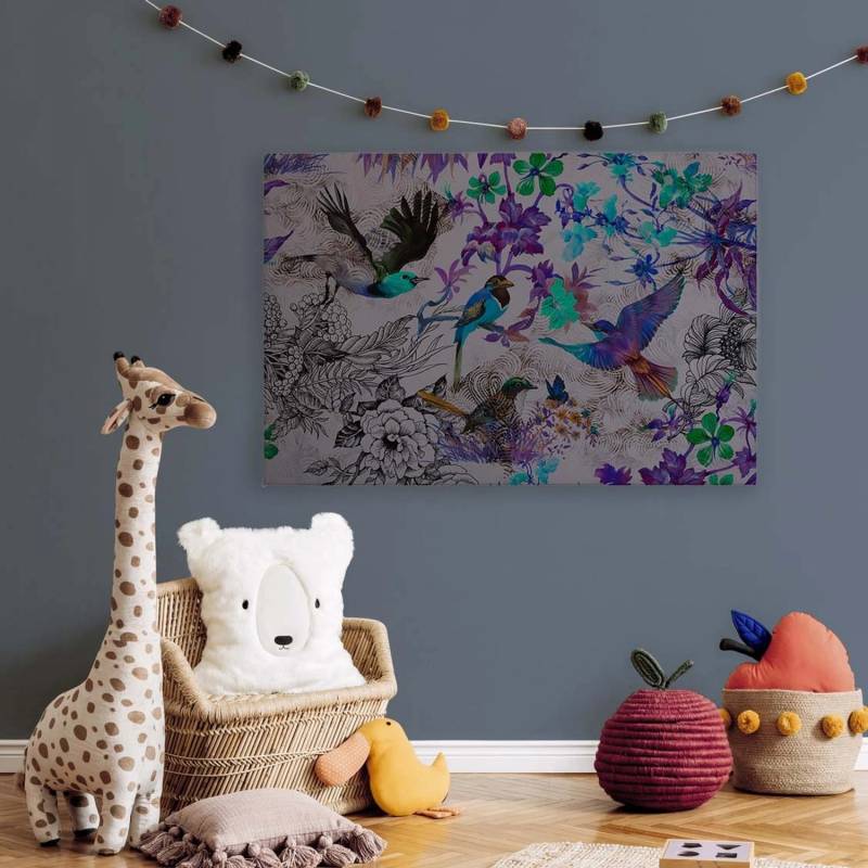 Bricoflor Leinwandbild Bunte Vögel Blau Lila Wandbild Exotisch Für Wohnzimmer Und Schlafzimmer Deko Bild In 120 X 80 Cm von Bricoflor