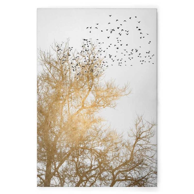 Bricoflor Baumkronen Bild Gold Weiß Leinwandbild Mit Vögeln In Baum Romantisches Wandbild Ideal Für Schlafzimmer Und Flur 60 X 90 von Bricoflor