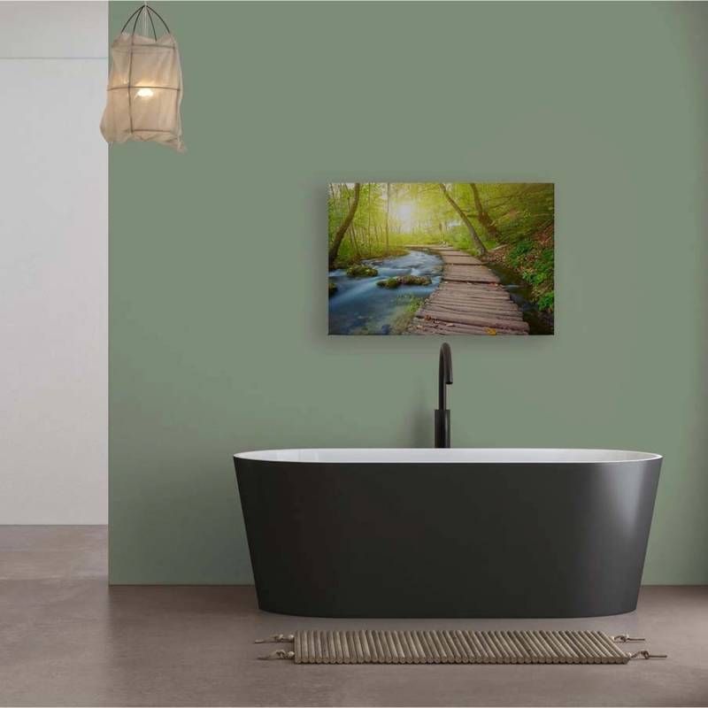 Bricoflor Wandbild Steg An Wasser Wohnzimmer Und Büro Bild Mit Wald Bach Blau Grün Leinwandbild In 90 X 60 Cm Natur Motiv von Bricoflor