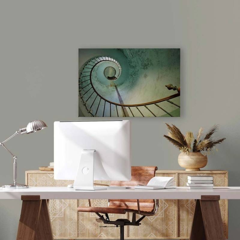 Bricoflor Wandbild Mit Treppe In Türkis Leinwandbild Lost Places Mit Wendeltreppe Deko Bild In 90 X 60 Cm Für Flur Und Büro von Bricoflor