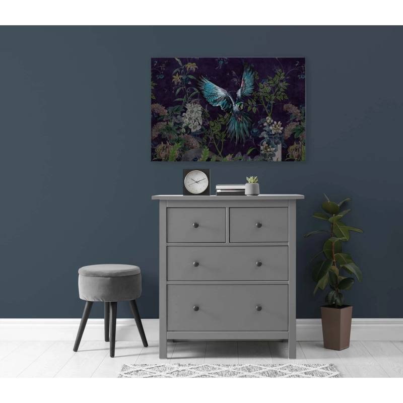 Bricoflor Leinwandbild Papagei In Dunkelblau Dschungel Bild 90 X 60 Cm Modernes Wandbild Mit Vogel Und Blumen Für Schlafzimmer von Bricoflor