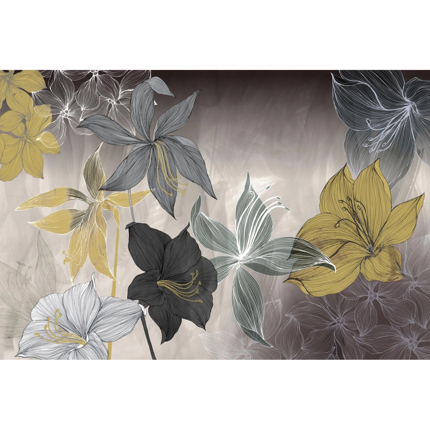 Bricoflor Lilien Tapete Grafisch Vlies Fototapete mit Blumen in Grau Gold Ideal für Wohnzimmer und Schlafzimmer Florale Vliestapete Ausgefallen von Bricoflor