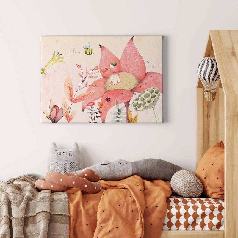 Bricoflor Märchen Bild Für Kinderzimmer Leinwand Bild Mit Elfe Und Blumen Ideal Für Babyzimmer Von Mädchen Rosa Wandbild Mit Biene Und Fee von Bricoflor