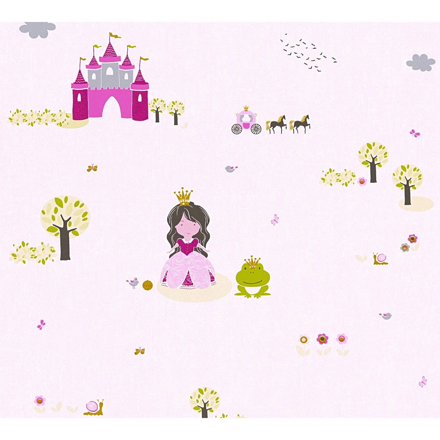 Bricoflor Märchen Tapete in Rosa und Pink Selbstklebende Tapete mit Prinzessin und Schloss Ideal für Mädchenzimmer Vliestapeten Panel mit Vinyl von Bricoflor