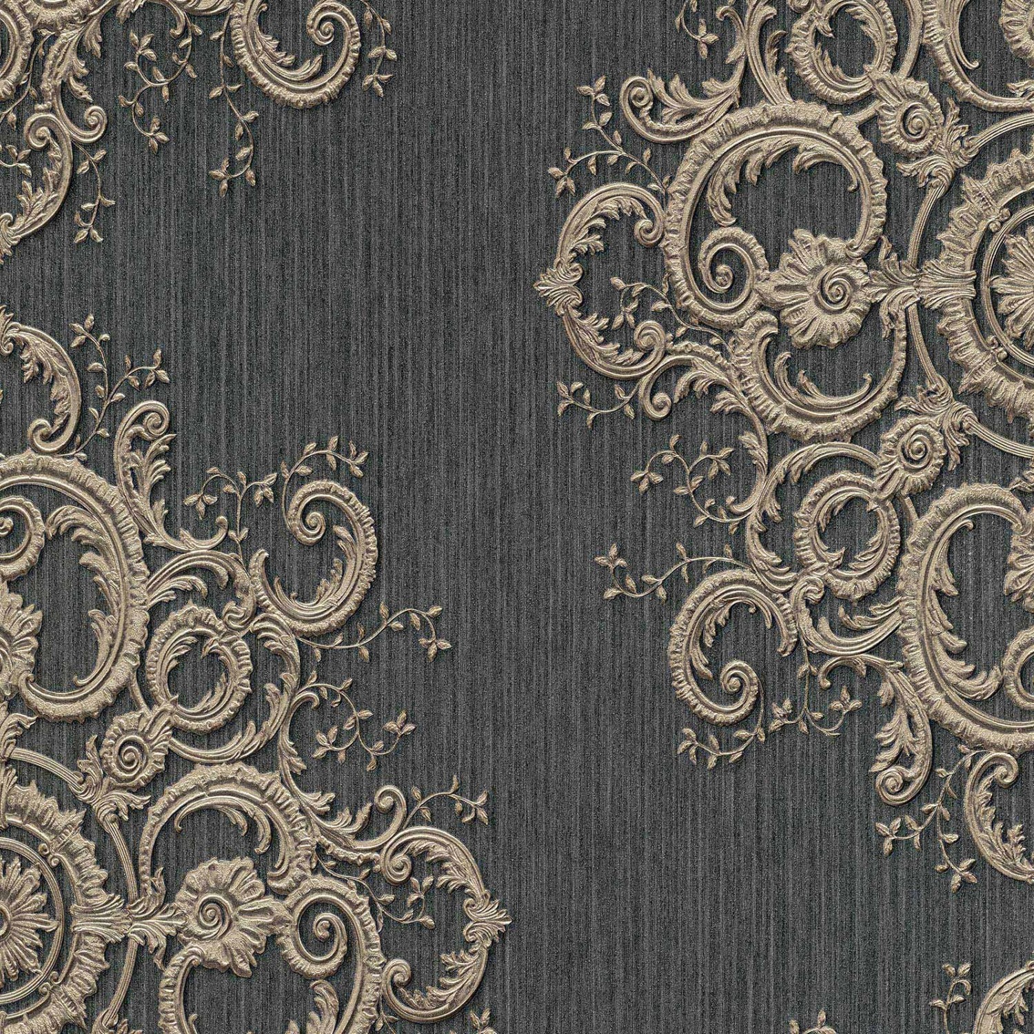 Bricoflor Metallic Tapete im Antik Look Schwarze Vliestapete mit Ornament in 3D Optik Wandtapete in Anthrazit Gold für Esszimmer und Schlafzimmer von Bricoflor