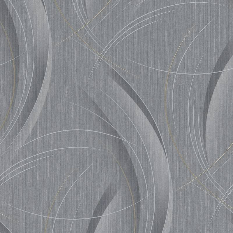 Bricoflor Metallic Tapete mit Goldenen Linien Vlies Mustertapete in Grau Silber für Wohnzimmer und Esszimmer Moderne Vliestapete in Dunkelgrau von Bricoflor