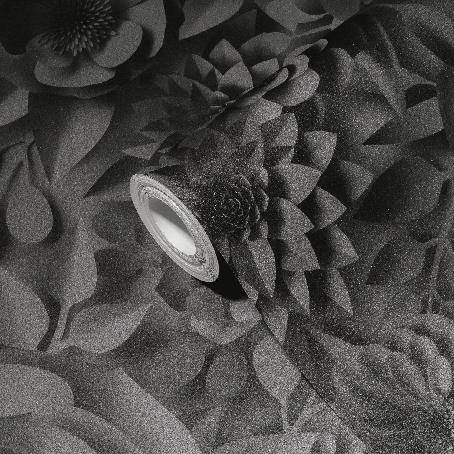 Bricoflor Moderne Blumentapete Schwarz Grau 3D Tapete mit Blumen für Büro und Wohnzimmer Florale Vliestapete ausgefallen von Bricoflor