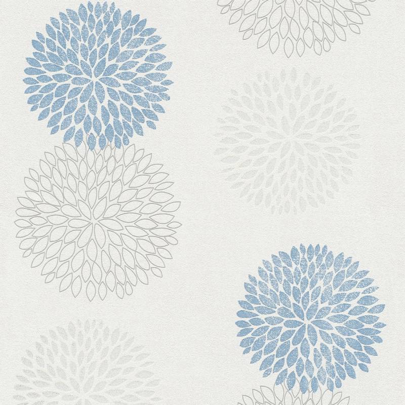 Bricoflor Moderne Blumentapete Wohnzimmer und Esszimmer Vliestapete mit Großen Blumen Florale Vinyl Wandtapete in Blau und Silber von Bricoflor
