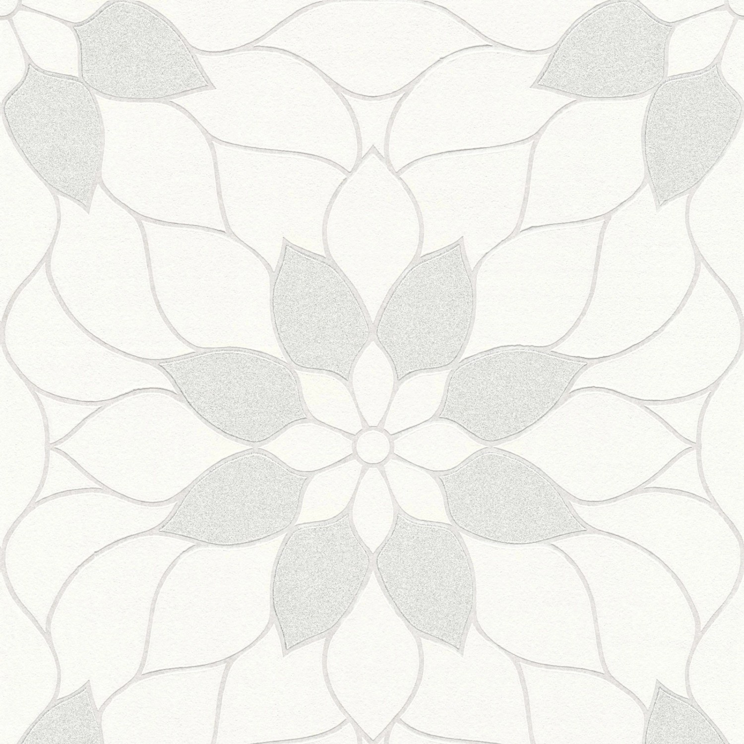 Bricoflor Mosaik Tapete Floral Moderne Vlies Mustertapete Weiß Grau mit Silber Glitzer Effekt Blumen Vliestapete Ideal für Badezimmer und Schlafzimmer von Bricoflor