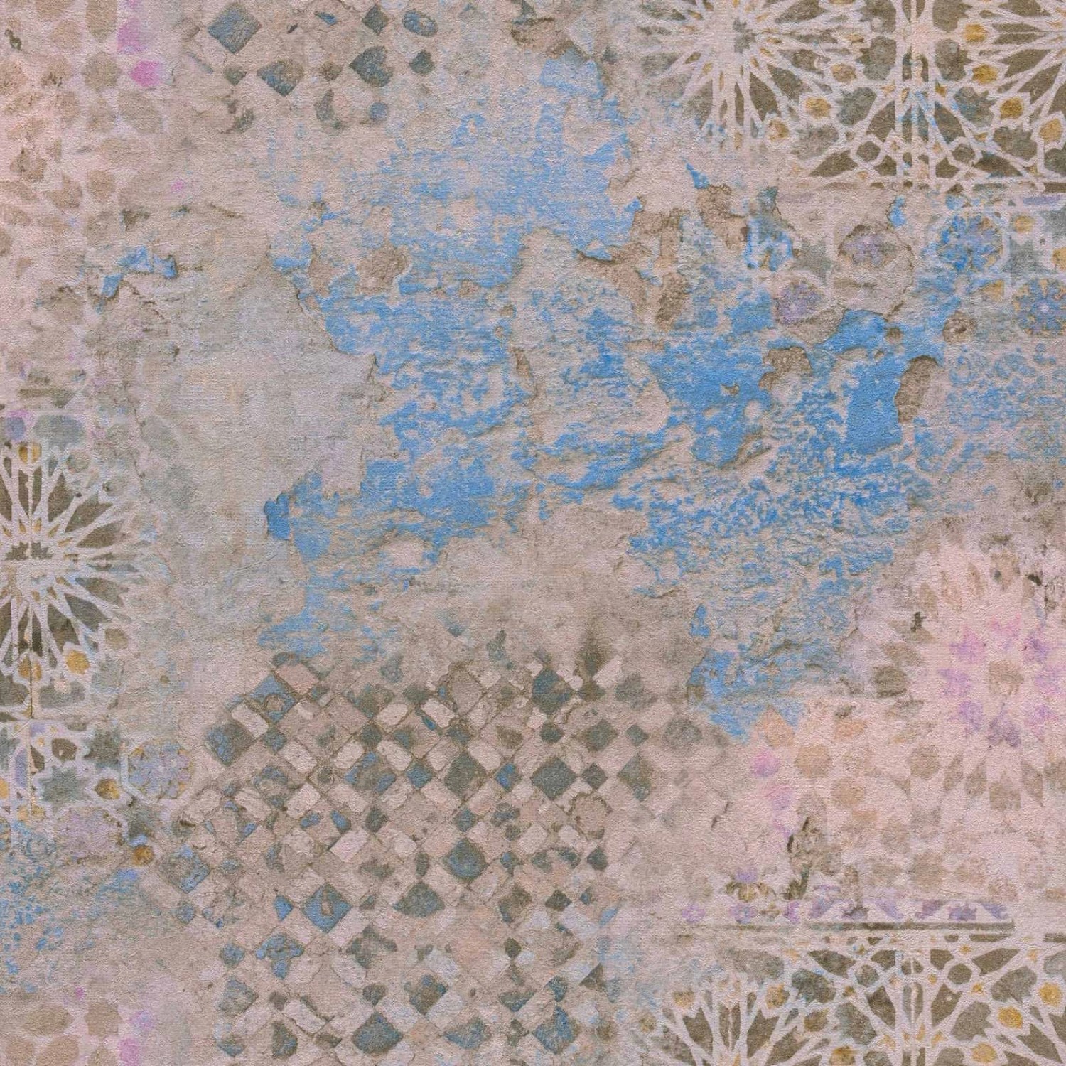Bricoflor Mosaik Tapete Orientalisch Vintage Vliestapete in Fliesenoptik für Küche und Schlafzimmer Vlies Fliesentapete in Beige Blau von Bricoflor