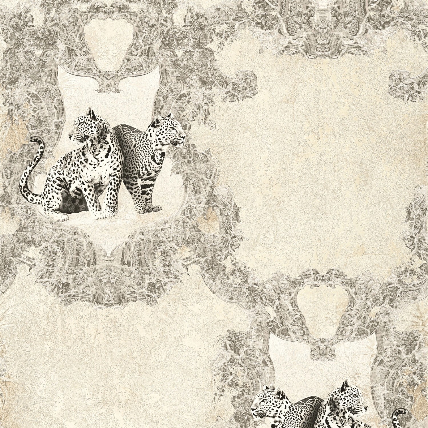 Bricoflor Neobarock Tapete ausgefallen Rokoko Vliestapete Leopard in Creme Grau Besondere Vlies Wandtapete mit Ornament Leo Muster für Schlafzimmer von Bricoflor