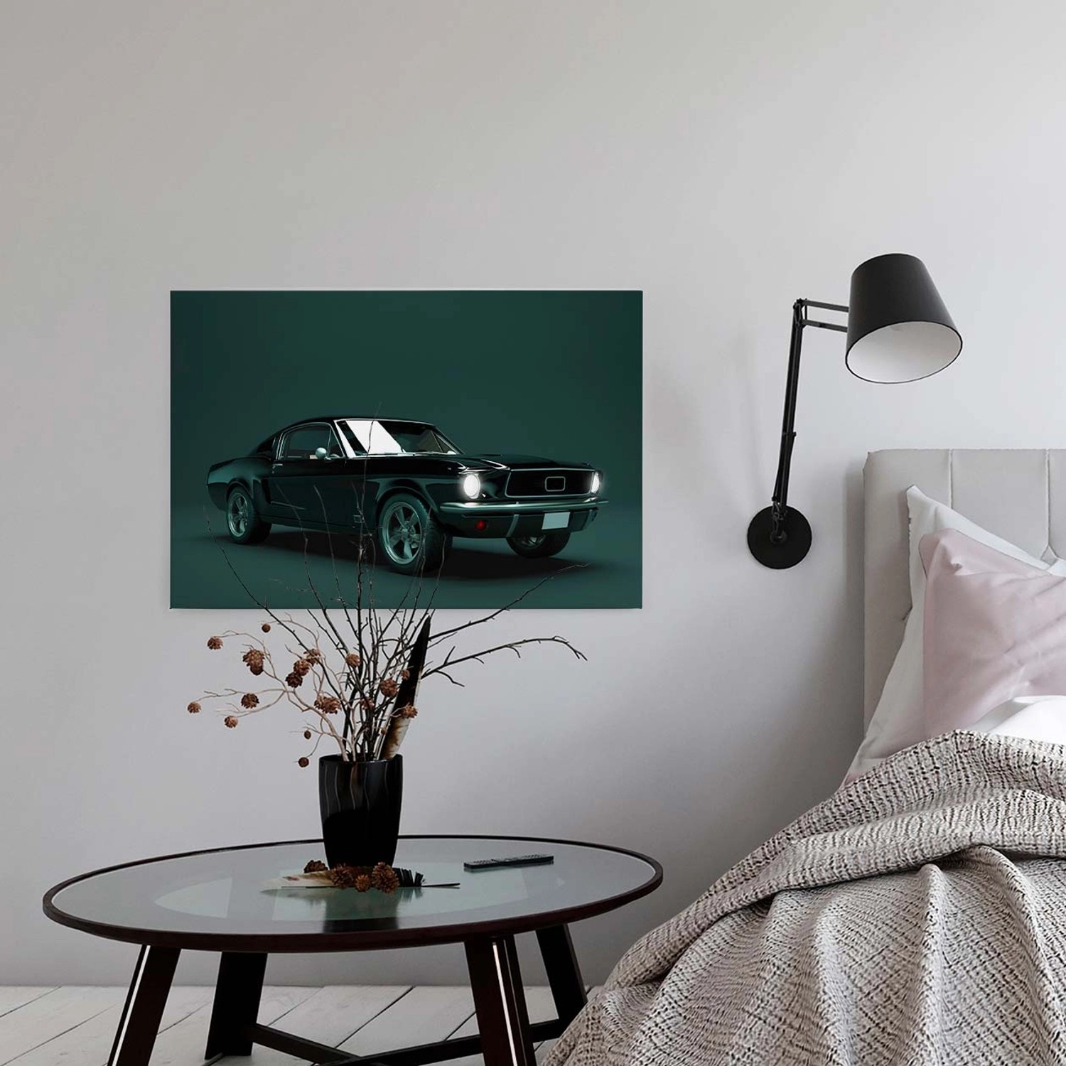 Bricoflor Oldtimer Wandbild In Petrol Und Schwarz Dunkelgrünes Leinwand Bild Mit Auto Für Wohnzimmer Und Büro Canvas Leinwandbild Auf Keilrahmen von Bricoflor