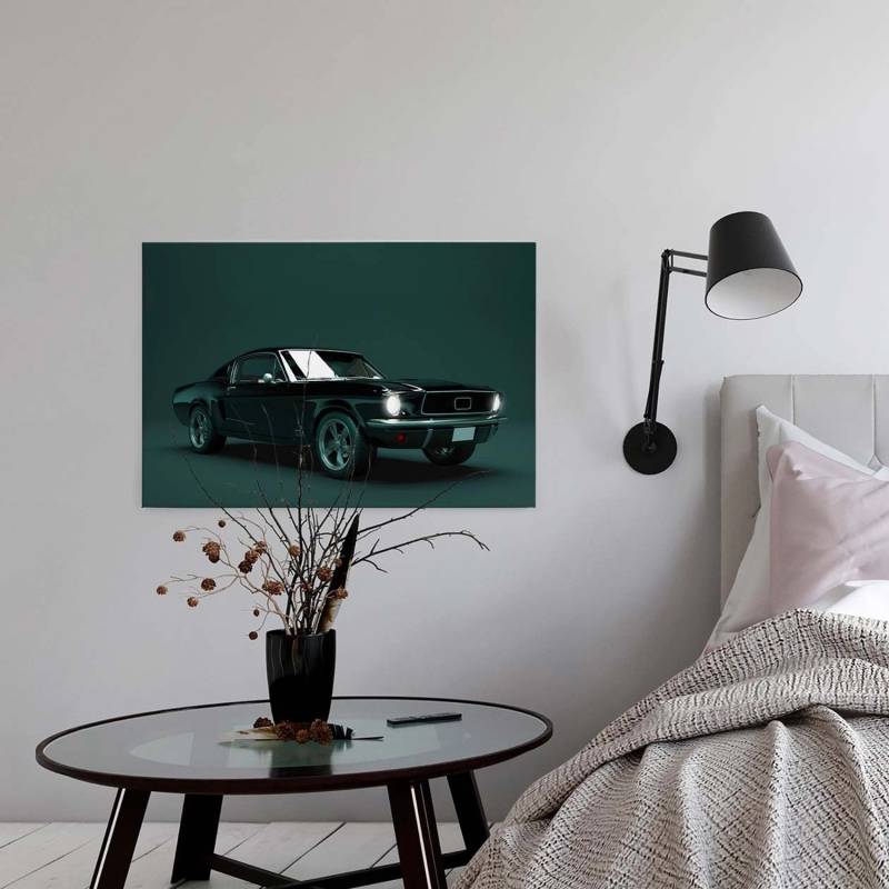 Bricoflor Oldtimer Wandbild In Petrol Und Schwarz Dunkelgrünes Leinwand Bild Mit Auto Für Wohnzimmer Und Büro Canvas Leinwandbild Auf Keilrahmen von Bricoflor