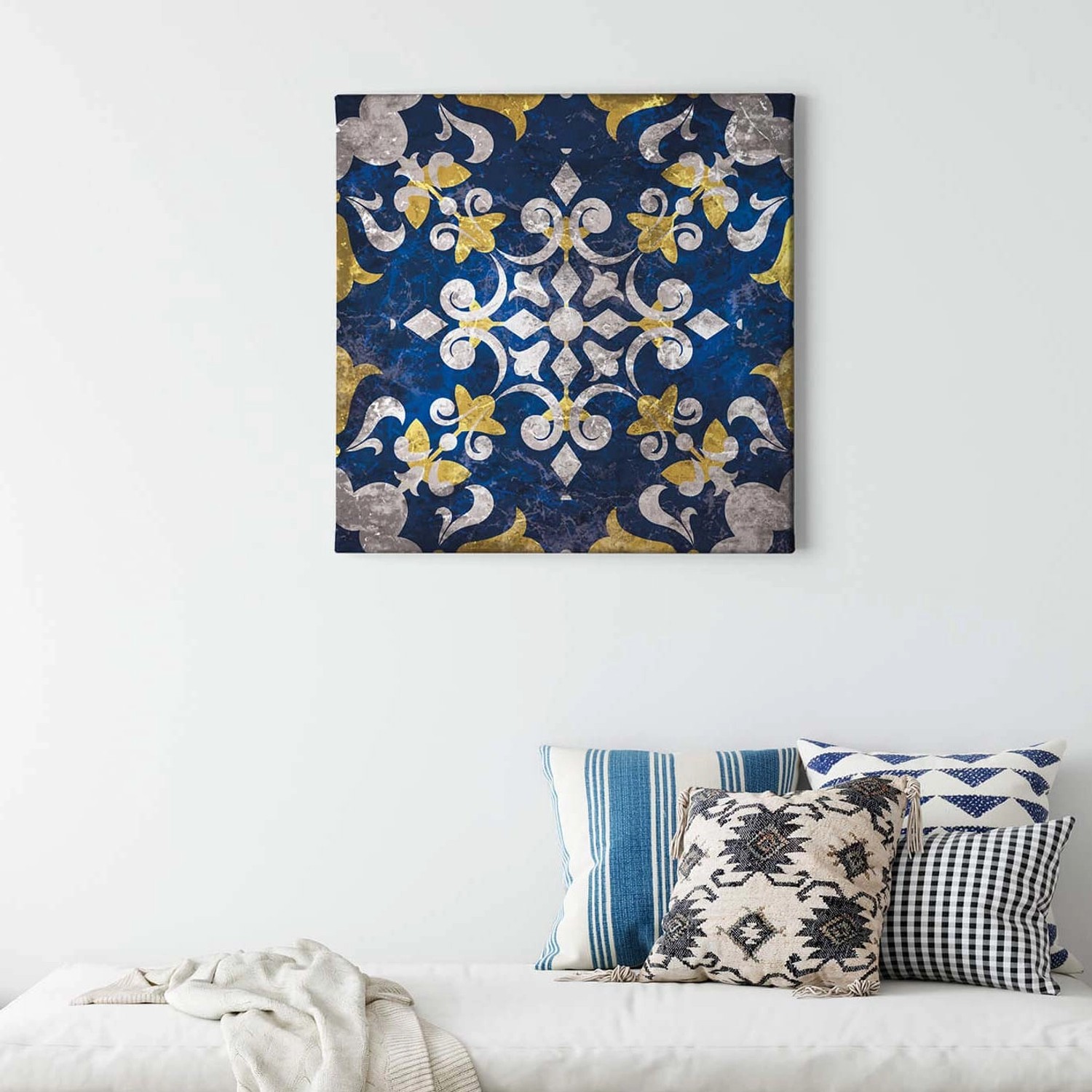 Bricoflor Ornament Leinwand Bild In Blau Und Gelb Dunkelblaues Leinwand Bild Im Boho Stil Schlafzimmer Und Küchen Leinwandbild Mit Mosaik Design Bricoflor Ornament Leinwand Bild In Blau Und Gelb Dunkelblaues Leinwand Bild Im Boho Stil Schlafzimmer Und Küchen Leinwandbild Mit Mosaik Design von Bricoflor
