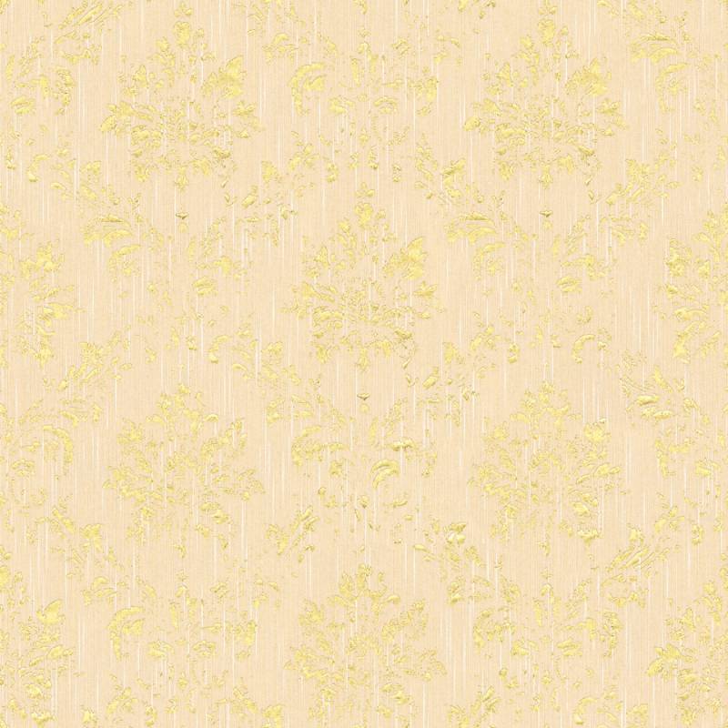 Bricoflor Ornament Tapete Creme Gold Edle Barock Vliestapete mit Textil Muster für Wohnzimmer Elegante Vlies Textiltapete mit Metallic Glitzer Effekt von Bricoflor