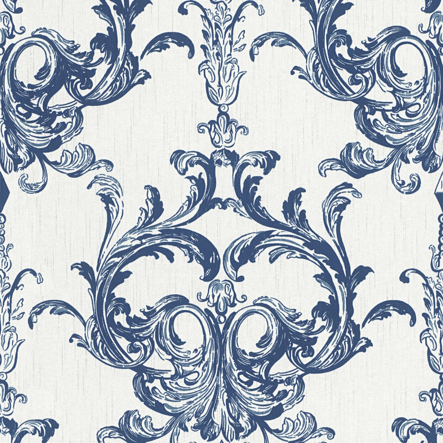 Bricoflor Ornament Tapete Royal Barock Vliestapete in Weiß Blau mit Textil Rokoko Muster Elegante Vlies Textiltapete Ideal für Ess und Schlafzimmer von Bricoflor