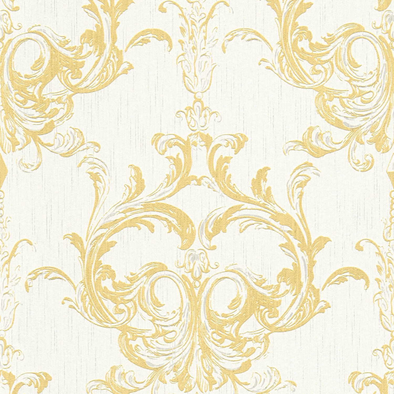 Bricoflor Ornament Textiltapete Weiß Gold Barock Tapete Royal Ideal für Schlafzimmer und Esszimmer Textil Vliestapete mit Rokoko Muster Edel von Bricoflor