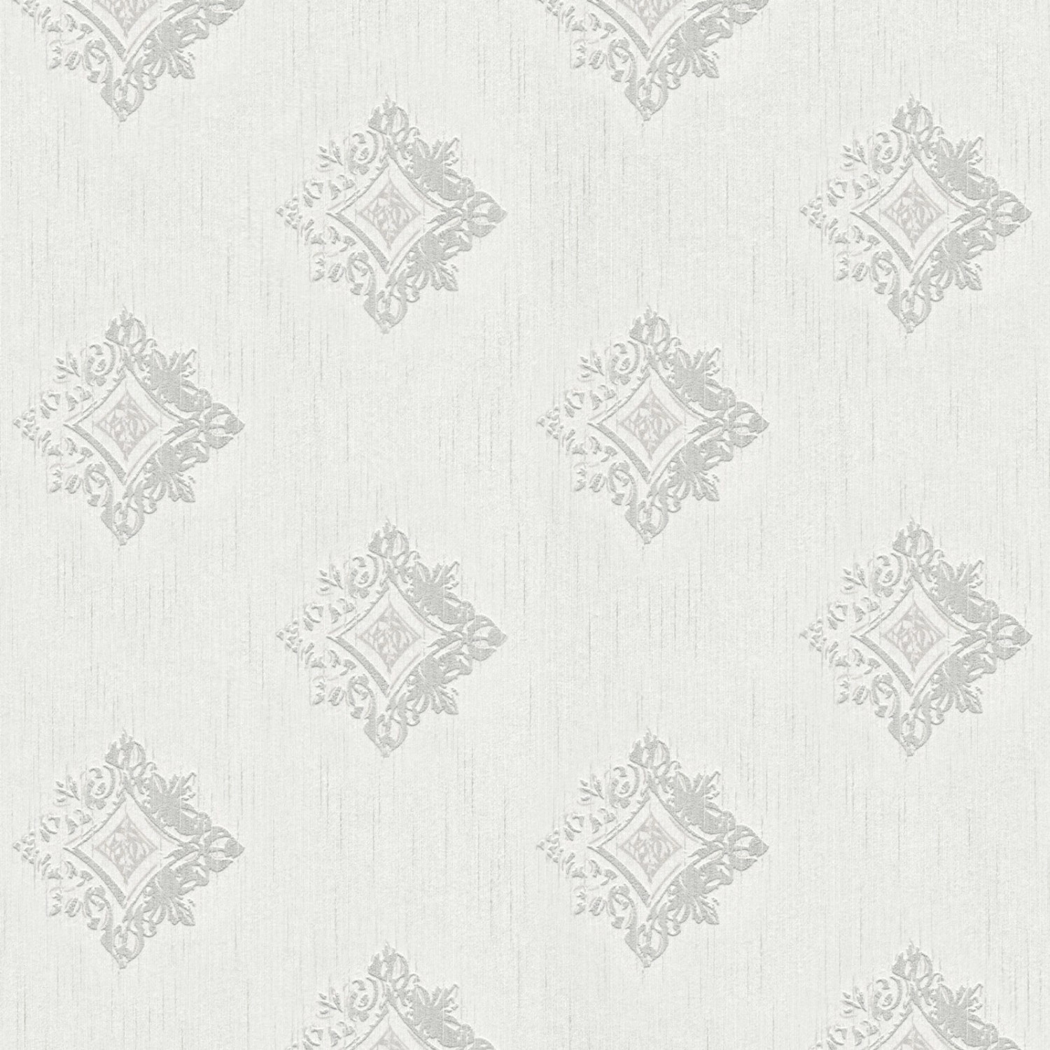 Bricoflor Ornament Textiltapete Weiß Grau Elegante Tapete mit Muster Edel Ideal für Esszimmer und Wohnzimmer Textil Vliestapete mit Ornamenten von Bricoflor