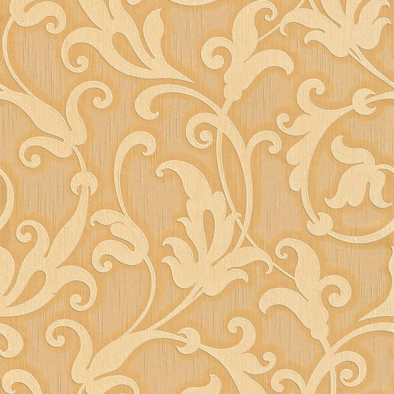 Bricoflor Ornament Textiltapete in Orange Braun Ranken Tapete Elegant Ideal für Wohnzimmer und Esszimmer Textil Vliestapete mit Barock Muster von Bricoflor