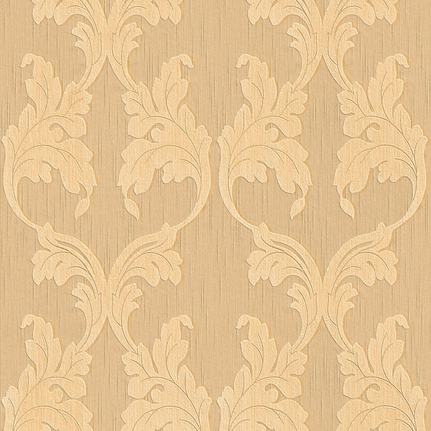 Bricoflor Ornament Vliestapete in Apricot Beige Edle Vlies Textiltapete mit Blätter Muster für Wohn und Esszimmer Elegante Textil Vliestapete Orange von Bricoflor