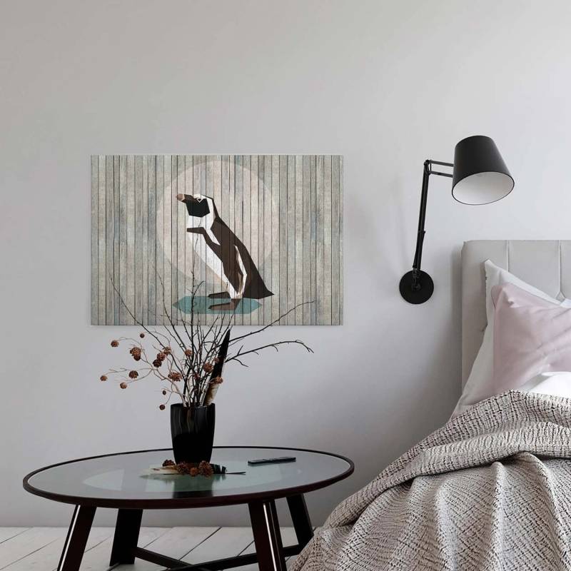 Bricoflor Pinguin Wandbild In Holz Optik Graues Leinwandbild Mit Tier Motiv Ideal Für Bade Und Schlafzimmer Modernes Holzbild Mit Grafischem Design von Bricoflor