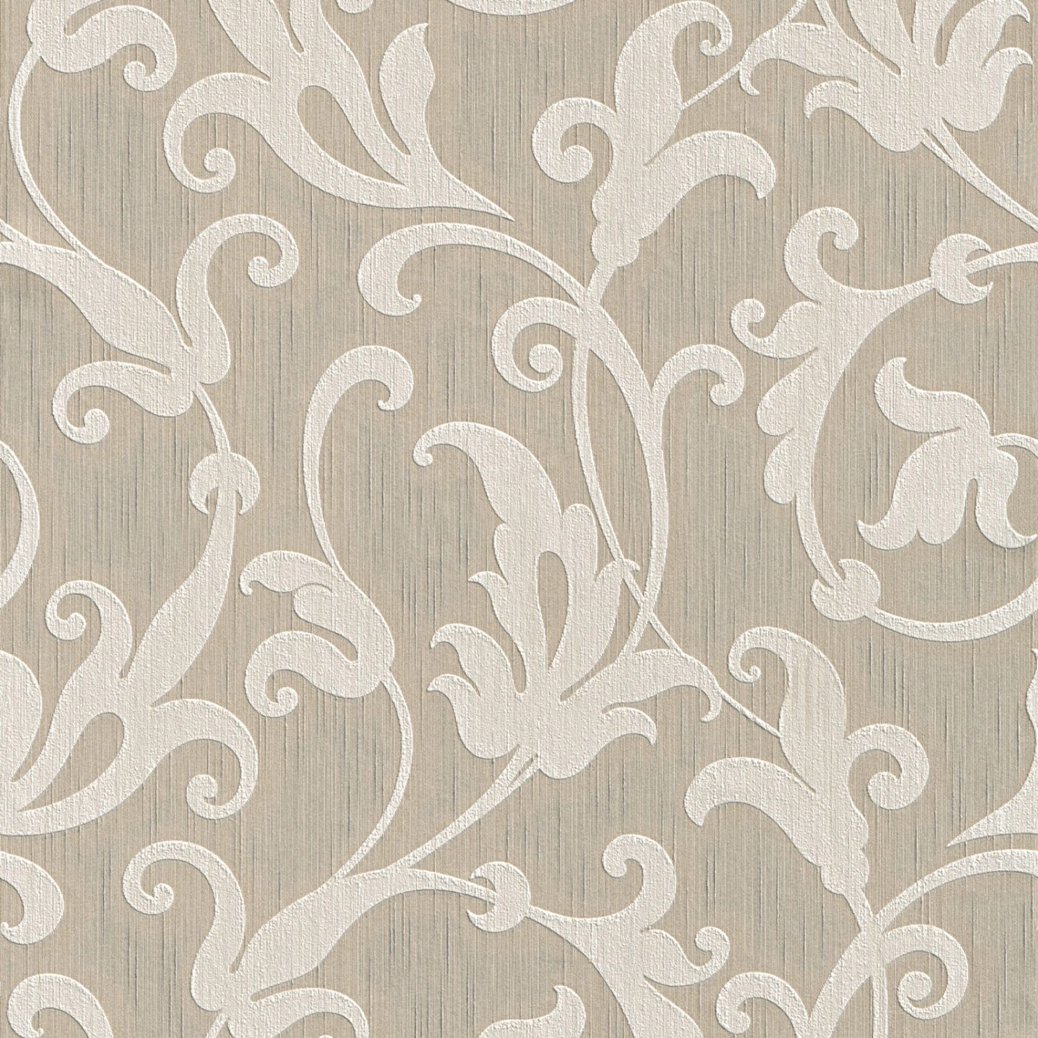 Bricoflor Ranken Tapete in Creme Beige Elegante Ornament Vliestapete mit Textil Muster Wohnzimmer und Esszimmer Vlies Textiltapete von Bricoflor