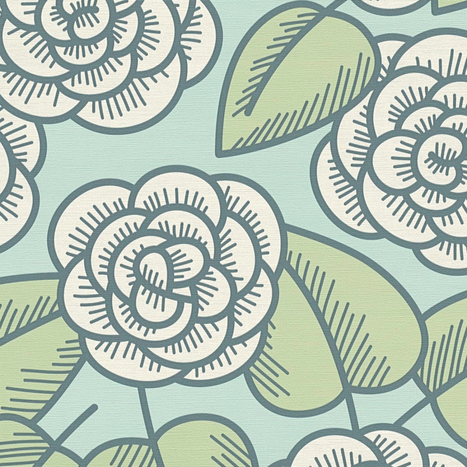 Bricoflor Retro Tapete mit Blumen Florale Tapete in Pastellfarben Ideal für Ess und Schlafzimmer 20er Jahre Vliestapete mit Großen Blumen in Mint von Bricoflor