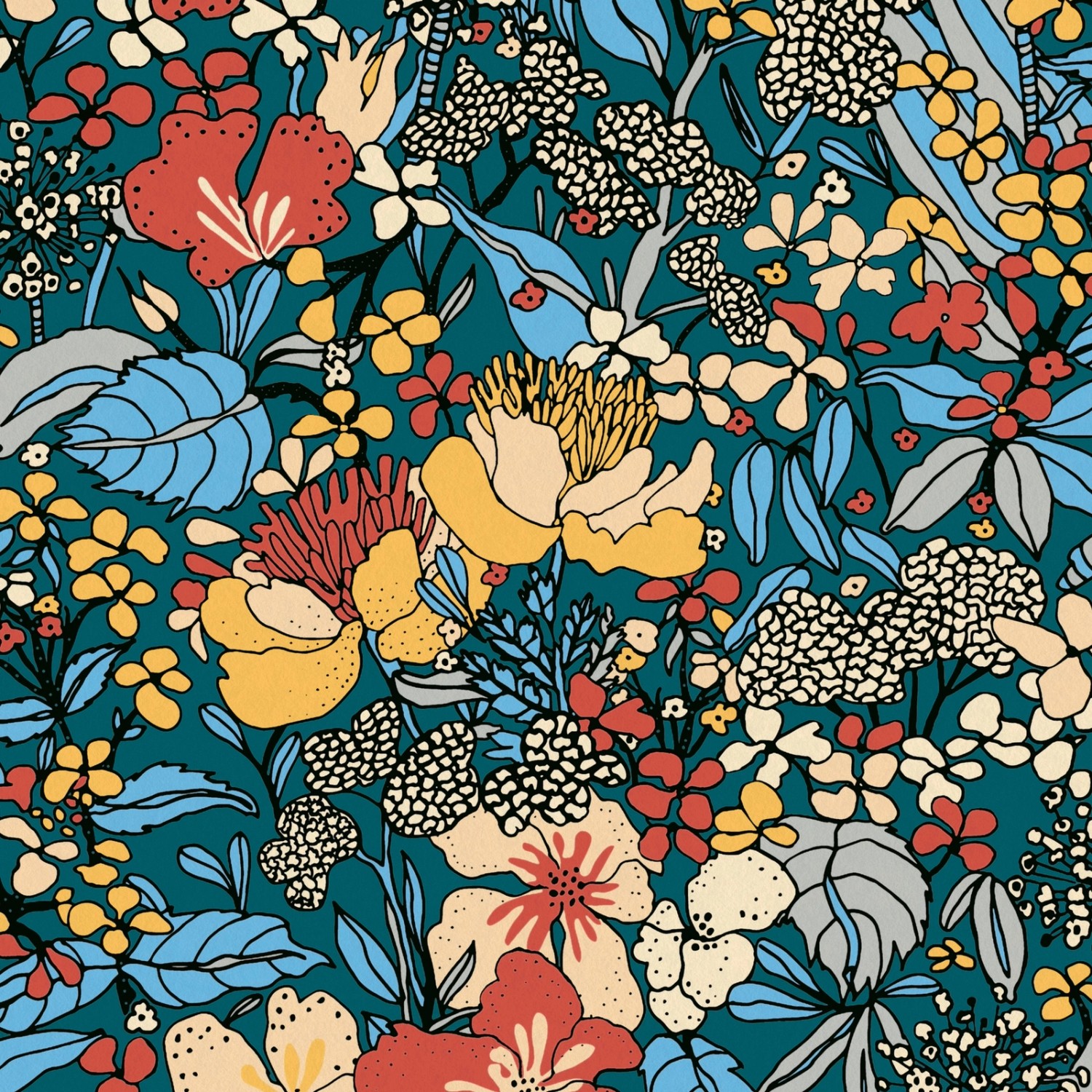 Bricoflor Retro Tapete mit Bunten Blumen Petrol Vliestapete mit Floralem Muster im 60er und 70er Jahre Stil Wohn und Esszimmer Nostalgie Blumentapete Bricoflor Retro Tapete mit Bunten Blumen Petrol Vliestapete mit Floralem Muster im 60er und 70er Jahre Stil Wohn und Esszimmer Nostalgie Blumentapete von Bricoflor