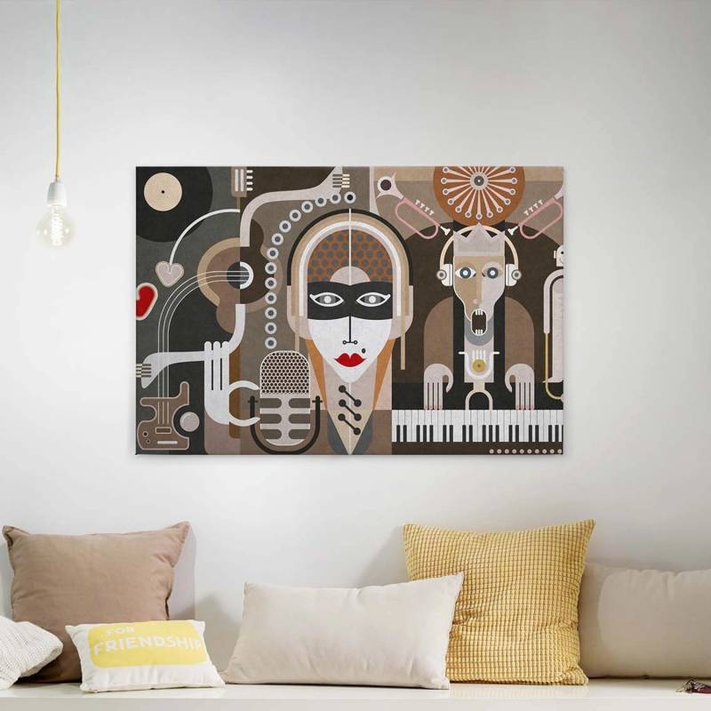 Bricoflor Retro Wandbild Mit Schallplatte Leinwand Bild Mit Jazz Motiv In Beige Und Grau 60Er Jahre Leinwandbild Mit Musik Design Ideal Für Wohnzimmer von Bricoflor
