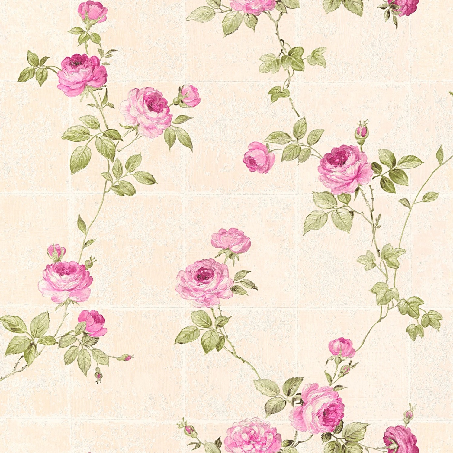 Bricoflor Romantische Fliesen Tapete Blumen Shabby Vliestapete mit Rosen Fliesenoptik Küchen und Esszimmer Rosentapete aus Vlies und Vinyl Creme Pink von Bricoflor