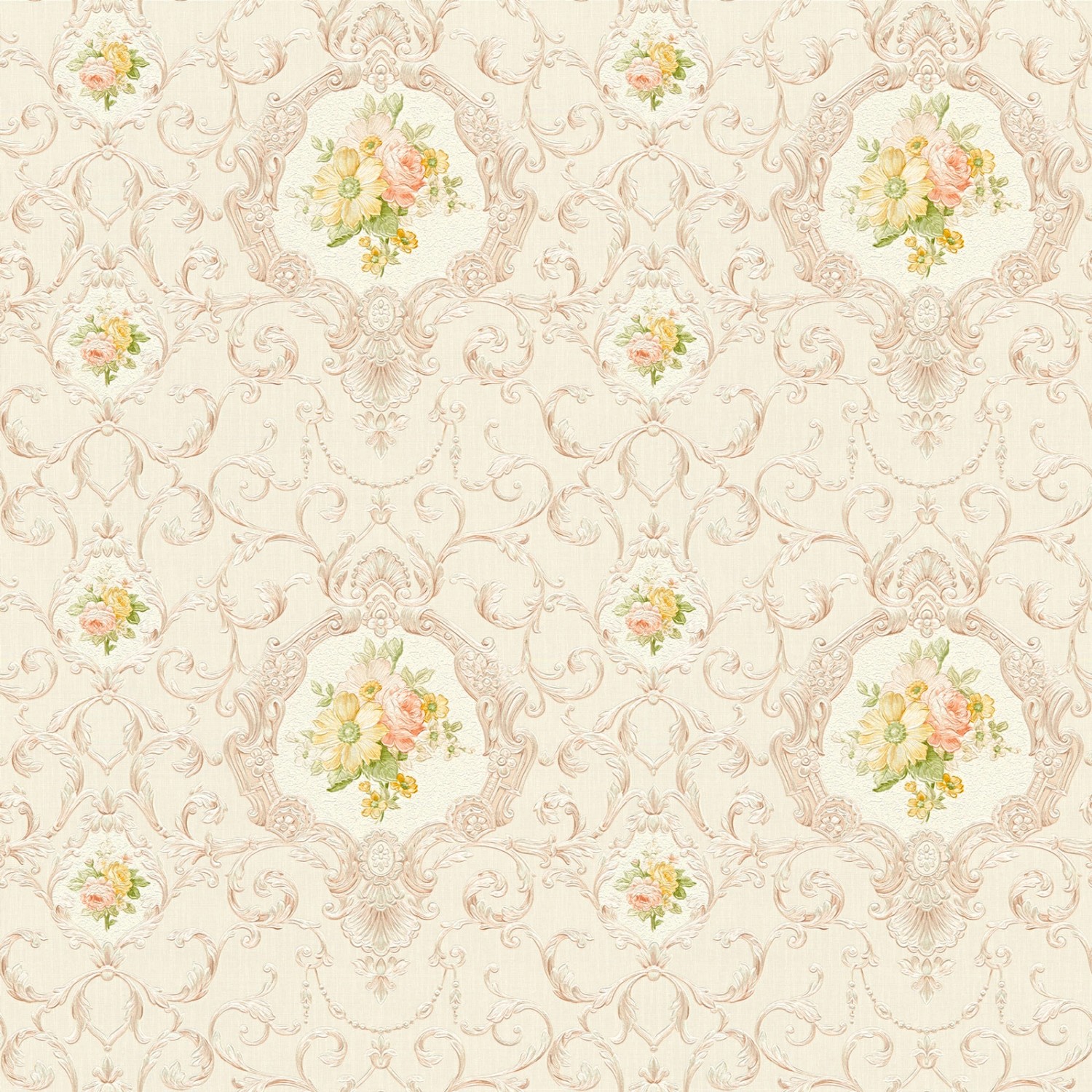 Bricoflor Romantische Tapete mit Blumen Nostalgische Landhaus Vliestapete Französisch Creme Wandtapete mit Barock Muster im Landhausstil für Esszimmer von Bricoflor