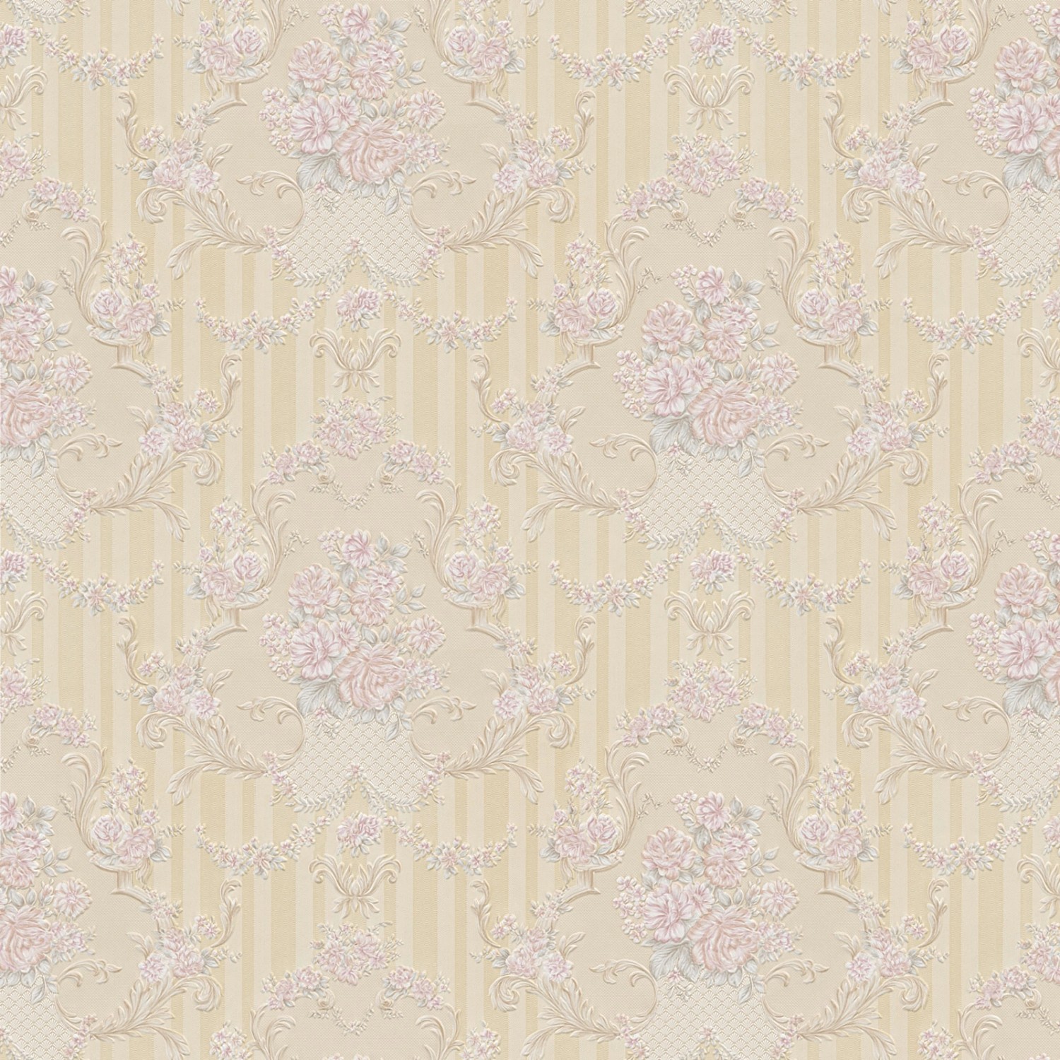 Bricoflor Rosen Tapete im Shabby Chic Romantische Papiertapete mit Blumen und Streifen in Creme Rosa Papier Barocktapete mit Rosenmuster Gestreift von Bricoflor