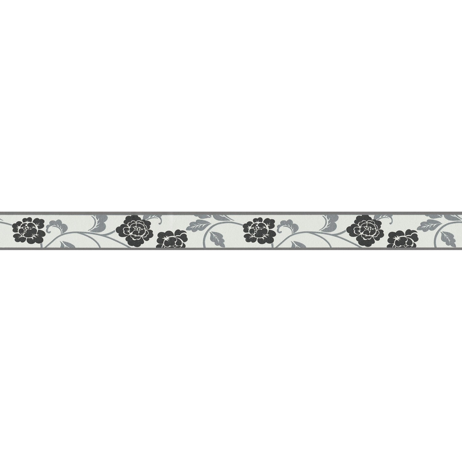 Bricoflor Schmale Tapetenbordüre Selbstklebend Vinyl Tapete mit Blumen in Grau Florale Tapetenborte Ideal für Schlafzimmer und Küche 30 von Bricoflor