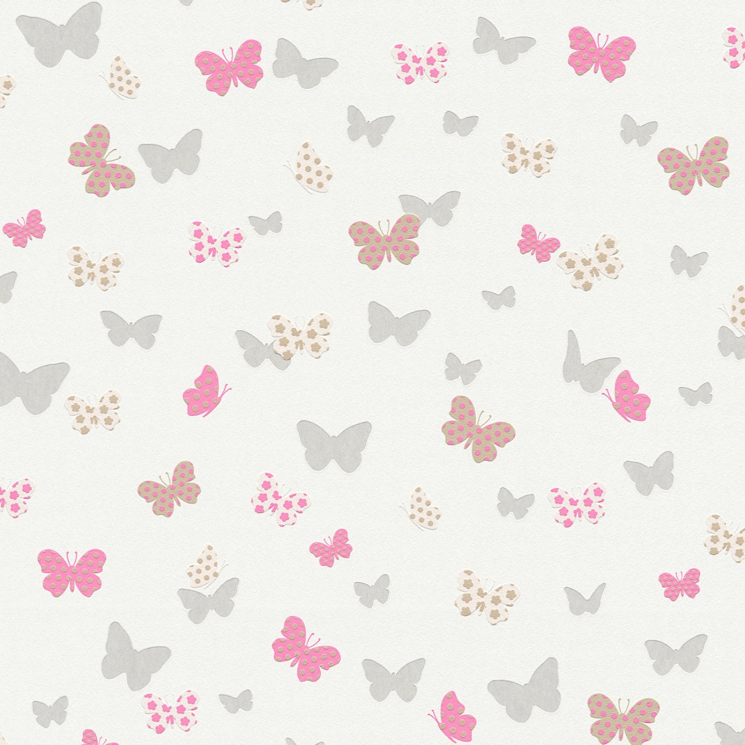 Bricoflor Schmetterling Tapete für Kinderzimmer Weiße Vliestapete mit Schmetterlingen Pink Silber Mädchenzimmer Tapete aus Vlies und Vinyl Abwaschbar von Bricoflor