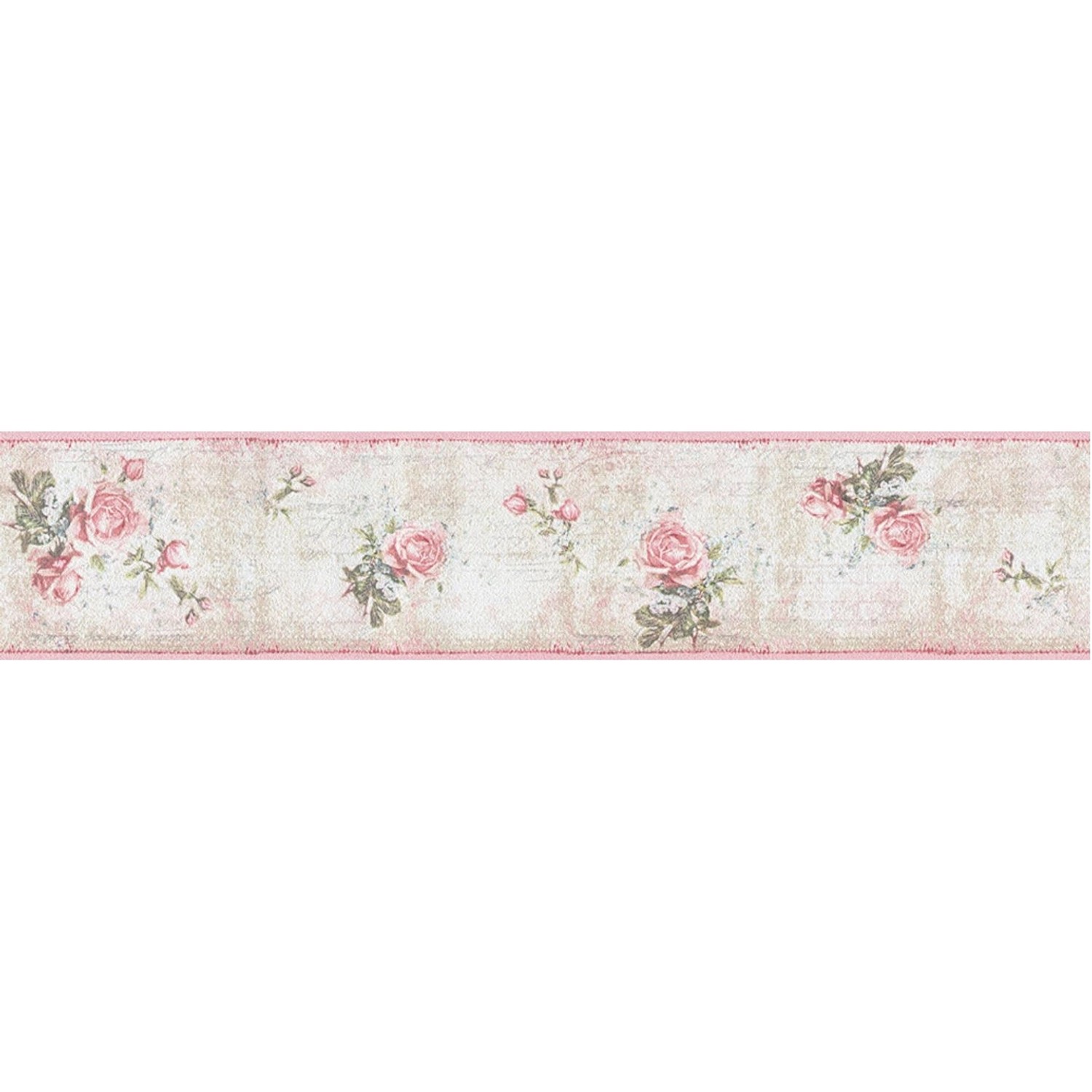 Bricoflor Shabby Chic Tapeten Bordüre mit Rosenmuster Florale Tapetenbordüre Ideal für Schlafzimmer und Küche im Landhausstil Papierbordüre in Rosa 30 von Bricoflor