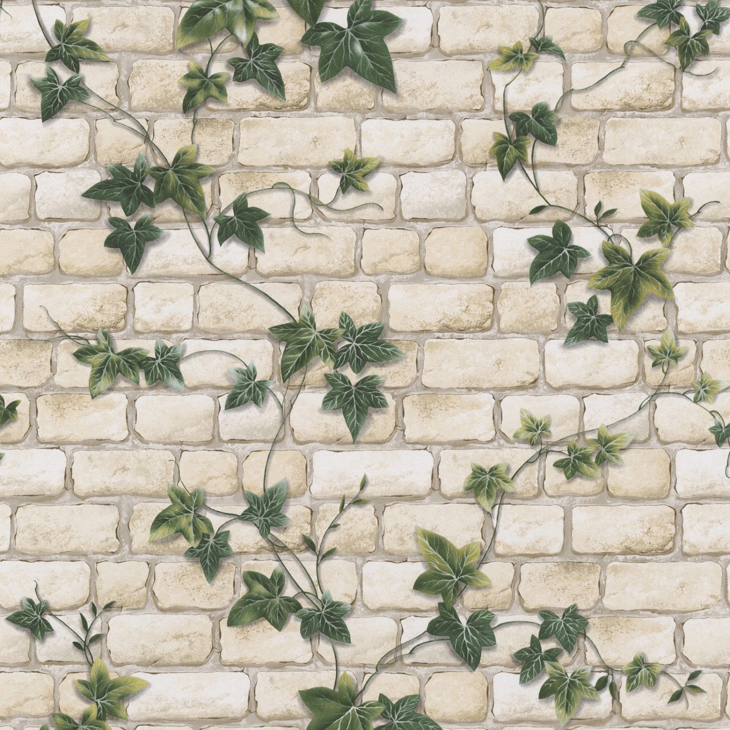 Bricoflor Steinwand Tapete mit Efeu Vintage Mauertapete in Creme und Grün ausgefallene Papiertapete in Steinoptik für Wohnzimmer von Bricoflor