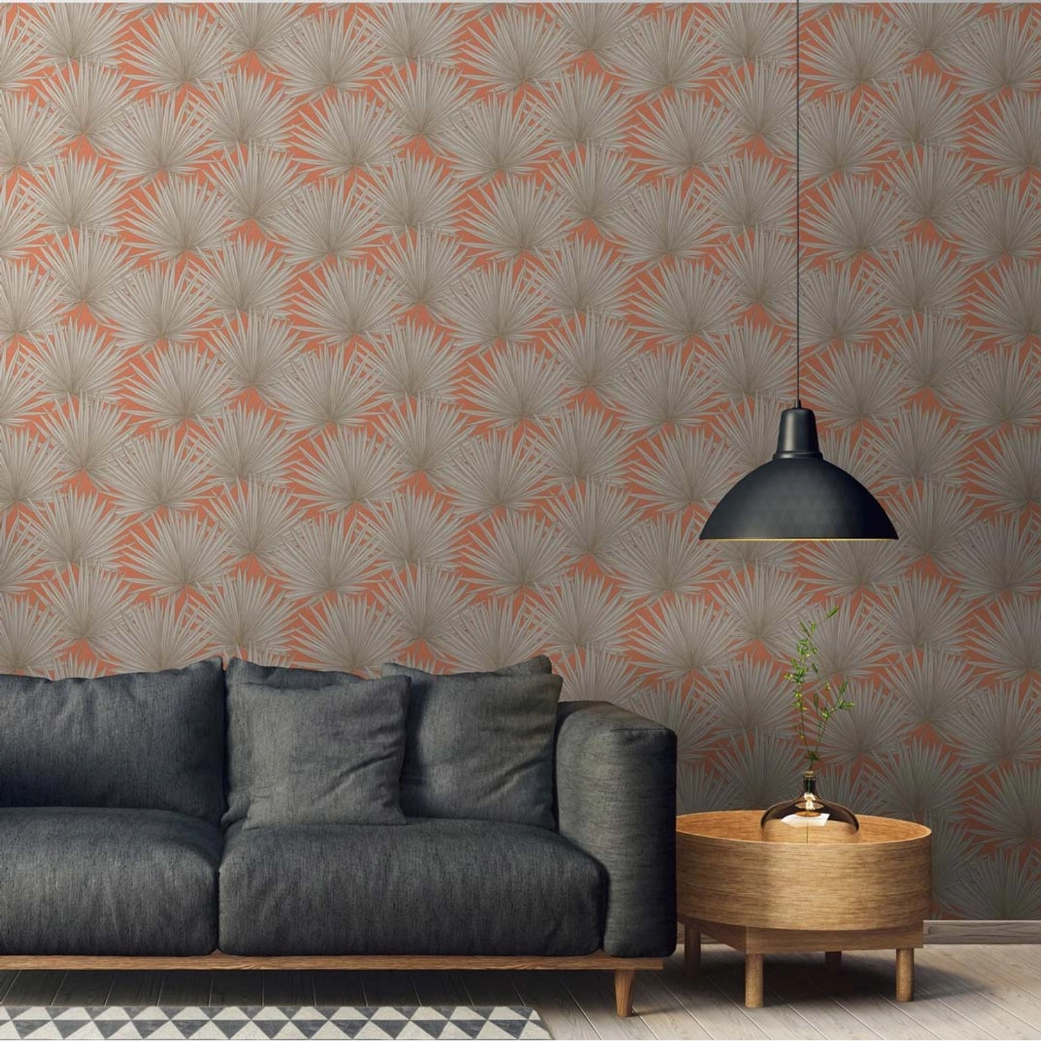 Bricoflor Tapete für Wohnzimmer in Terracotta Moderne Vliestapete mit Palmenblättern in Orange Beige mit Struktur von Bricoflor